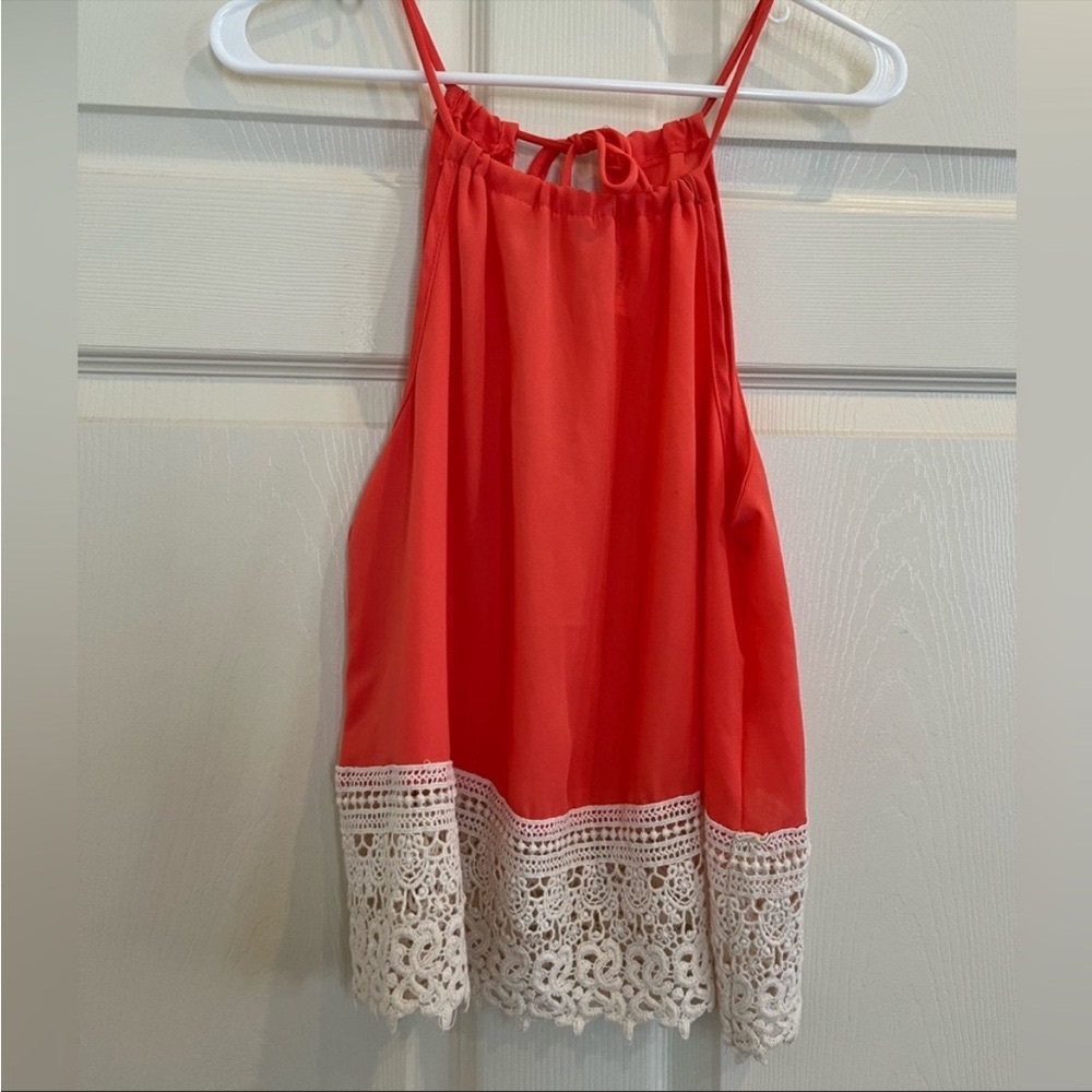 THREADS STUDIO peach and lace drawstring top